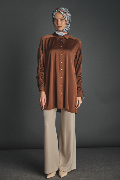 Setrms Büzgü Detaylı Saten Tunik