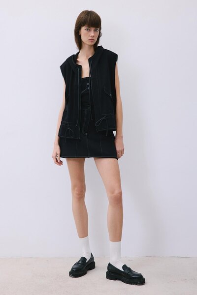 rue Contrast Stitching Pack Mini Black Knitwear Skirt