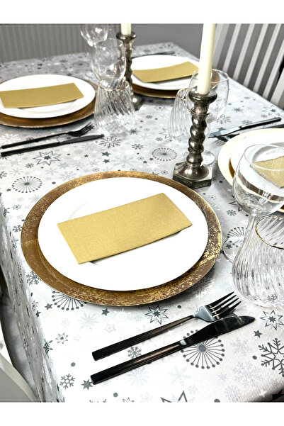 Mank Set accesorii decorative pentru masă festivă - față de masă și șervețele festive - Linclass Fulgi de zăpadă aurii
