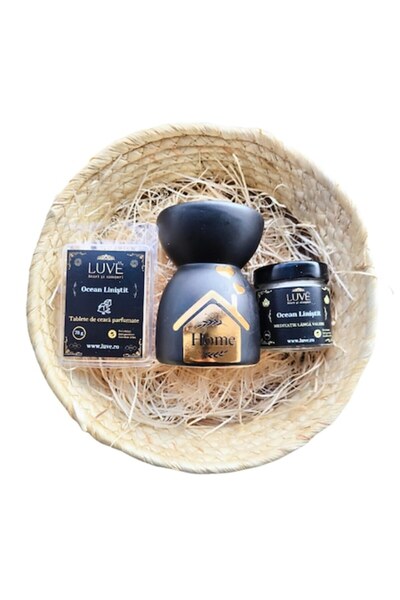 LUVE Set cadou aromaterapie - Difuzor + Lumânare „Calm Ocean” 100g + Tablete ...