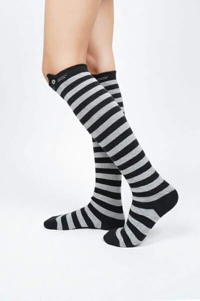 Buluş Organic Нова генерация черни, меланжеви сиви дамски зимни чорапи до коляното