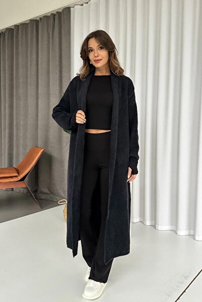 Mine Tan Butik Long Soft Cardigan - Black