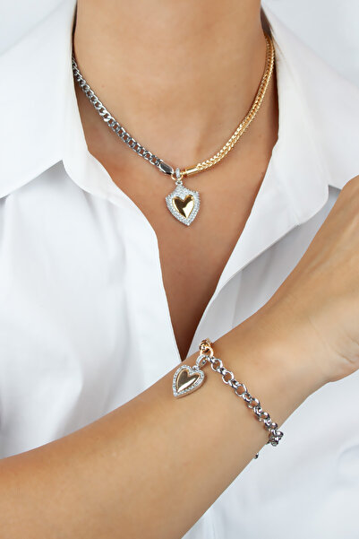 Liveyn Design Kontras Color Heart Figured Necklace Bracelet Set