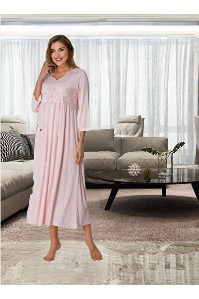 Lohusa Homewear Cămașă de noapte pentru femei, cu dantelă roz, cu design eleg...