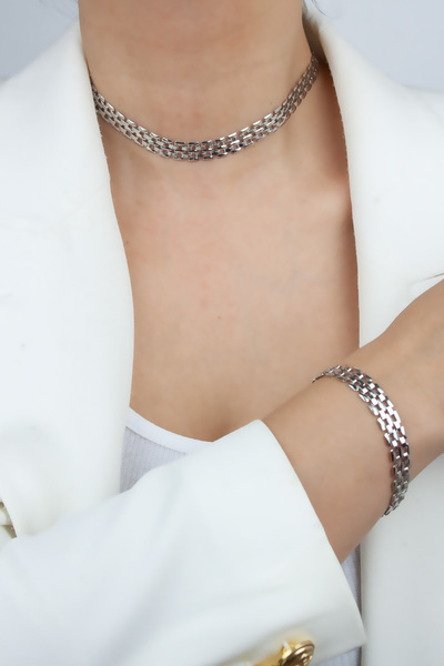 Liveyn Design Snap Chain Choker Necklace Bracelet Set