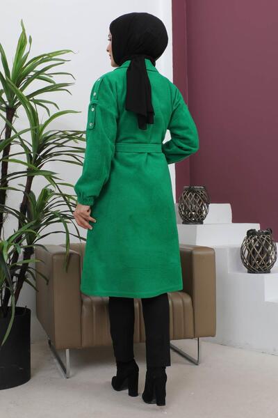 Modamihram Button Detailed Cashmere Coat Emerald Msw19247-3