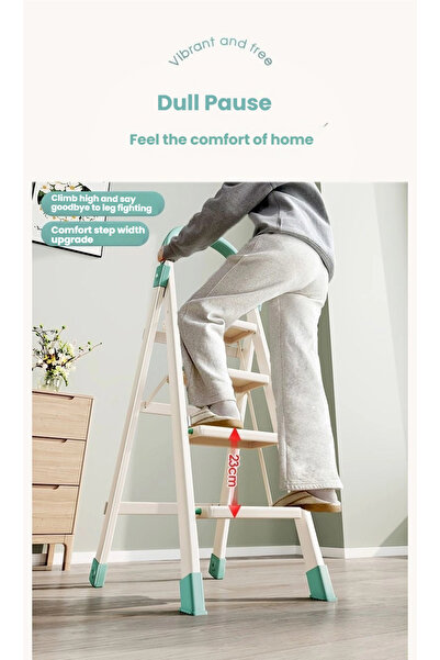 POWER Four-step folding metal ladder with non-slip feet, foldable multifunctional ladder, space-saving