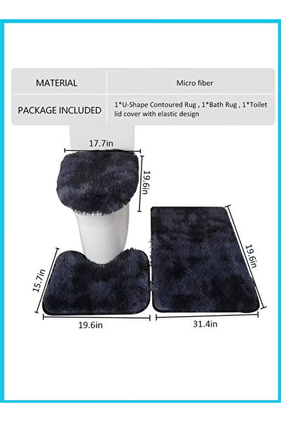 Generic 3-piece super soft and fluffy bathroom mat set, non-slip bath mat, contour mat, and toilet lid cover