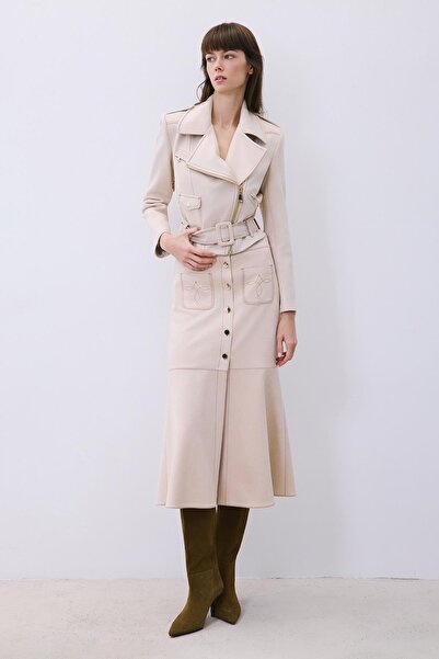 rue Beige Biker Jacket with Gold Detail