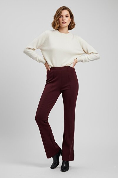 Puane Women's Stitching Detailed Trousers - 18268Pnt - Burgundy