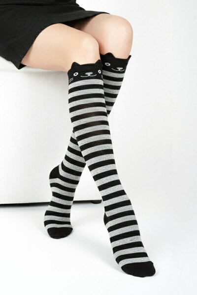 Buluş Organic Нова генерация черни, меланжеви сиви дамски зимни чорапи до коляното