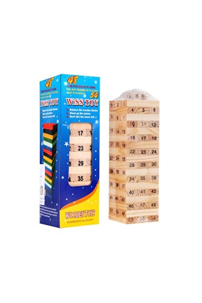 Wooden Toys Joc de dexteritate din lemn, turn cu 54 de blocuri – distracție p...