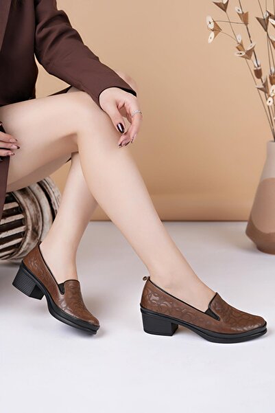 Castle Black 24604 Walnut Genuine Leather Heeled Women's Shoes