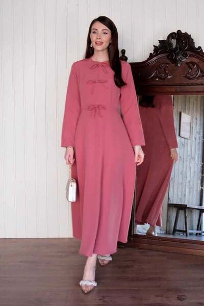 Ceylan Otantik Pink Bow Detail Crepe Dress