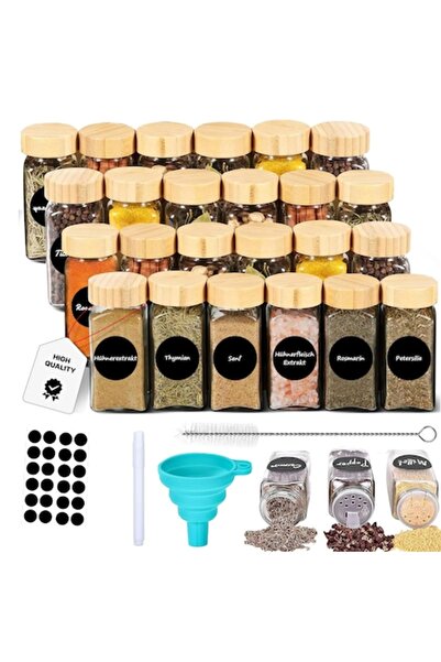 HAPPY JOKER Set de 24 de borcane de condimente din sticlă cu capace din lemn,...