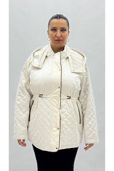 AY-SEL Büyük Beden Cepli Fermuarlı Düğmeli Bagcık Detaylı Oversize Kadın Mont