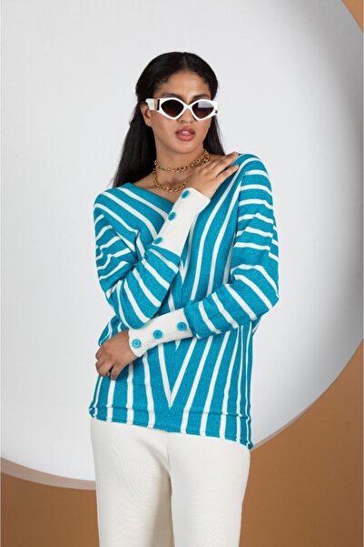 Moda Days Women's Striped V-Neck Knitwear Tunic Standard Size 21004