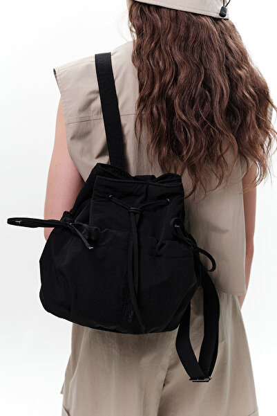 Manuka Backpack with Drawstring Detail Black