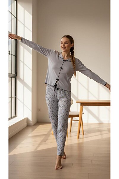 MİSS ELİZZA 9101-2 Bowknot Fitted Fabric Pajama Set