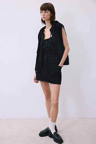 rue Contrast Stitching Pack Mini Black Knitwear Skirt