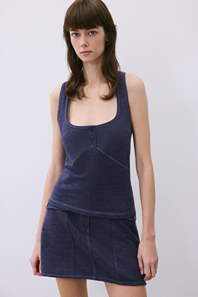 rue Contrast Stitching Pack Basic Indigo Knitwear Blouse