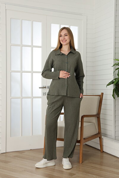 Miss Dünya Lissa Liva Knitwear Textured Front Buttoned Adjustable Waist Detailed Comfortable Fit Maternity and Postpartum E