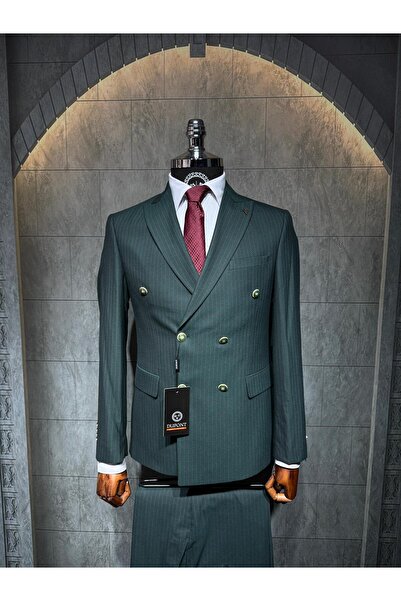 Dupont Slim Fit Çizgili Kruvaze Takım Elbise