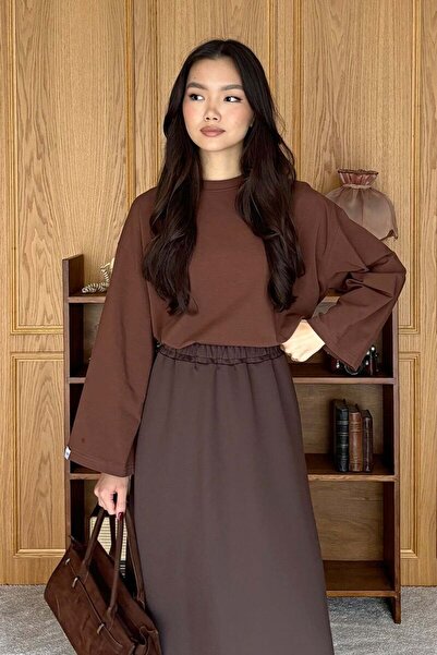 Ceylan Otantik Bitter Brown Long Sleeve Basic Bodysuit