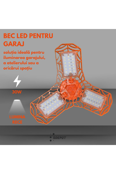 SDEPOT ® LED garage light with flexible arms, 30W, 6500K cool light, 3000 lumens