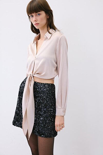 rue Mini Black Skirt with Sequin Lining