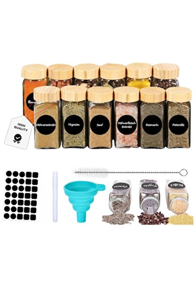 HAPPY JOKER Set de 12 borcane de condimente din sticlă cu capace din lemn de ...