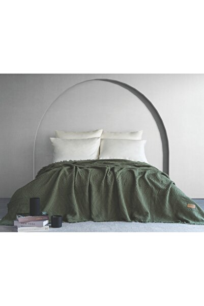 Dantela Lumia Ethnic Pattern Bedspread - Khaki