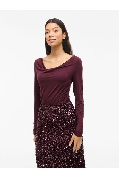 VILA Oberteil mit langen Ärmeln VIKANA Wasserfall-Ausschnitt