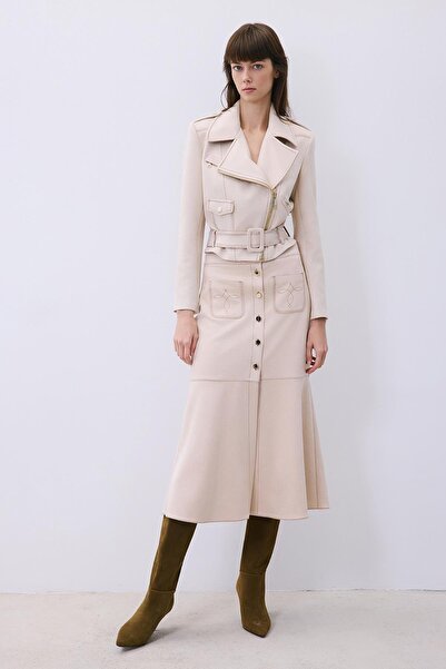 rue Beige Biker Jacket with Gold Detail