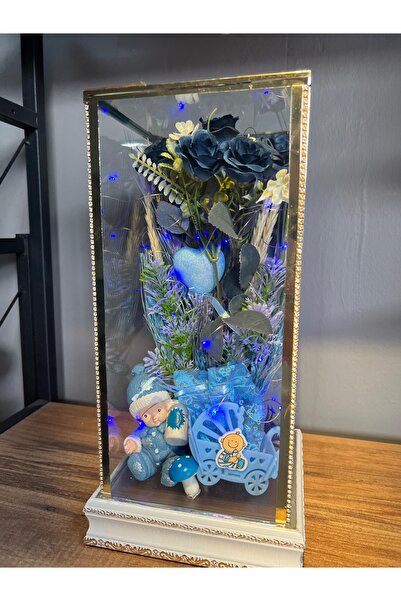 çiçekburadan Cam ışıklı fanus Erkek Bebek Doğum Hediyesi Hoşgeldin Erkek Bebeğim Anneye Doğum Hediyesi