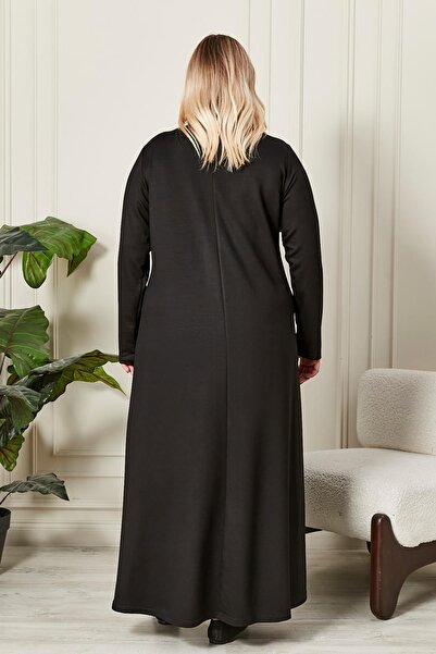 Ferace Women's Plus Size Leather Detailed Crystal Combed Cotton Dress