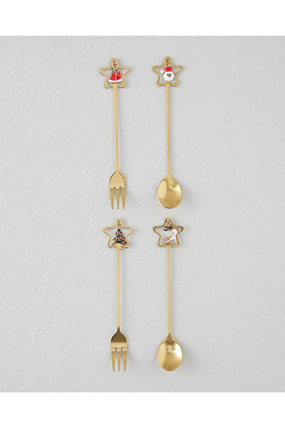 English Home Starry Stainless Steel T. Fork-Spoon Set 4 Pieces Gold