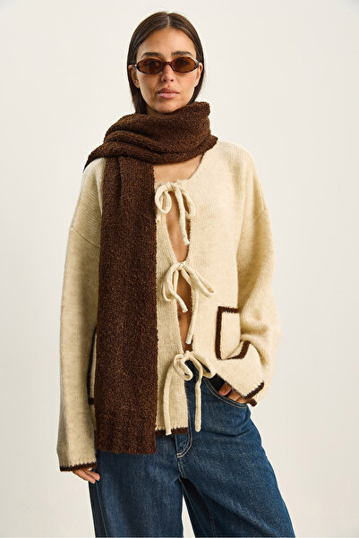 Bianco Lucci Women's Front Tie Pocket Detailed Knitwear Cardigan 60283827