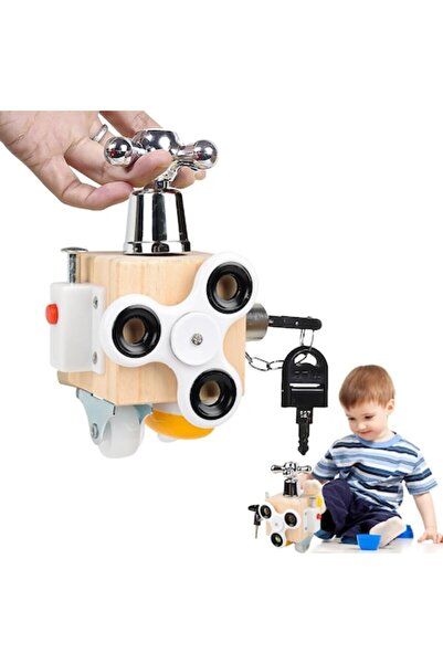HAPPY JOKER Jucărie educațională Montessori din lemn Busy Box - 7 activități ...