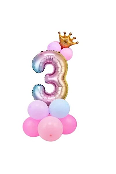 HAPPY JOKER Set Baloane Folie - Numărul 3 (82 cm) cu Coroană + 12 Baloane Lat...