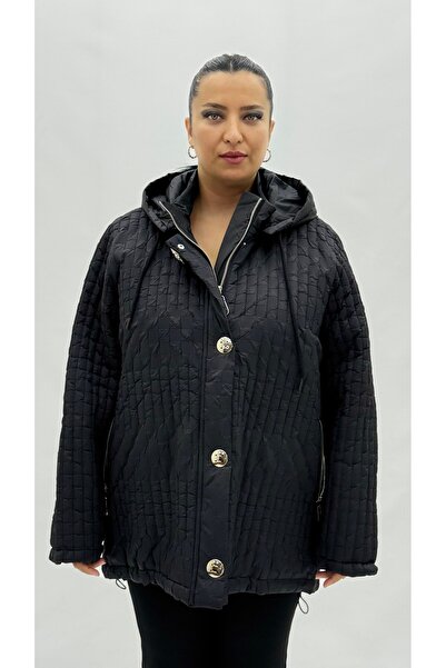 AY-SEL Büyük Beden Kapüşonlu Kapitone Cepli Kadın Mont