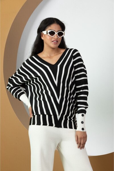 Moda Days Women's Striped V-Neck Knitwear Tunic Standard Size 21004