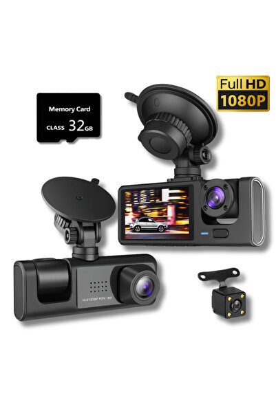 OEM Autiqo® 3-in-1 Car Camera – Full HD, Front + Interior + Rear, 64 GB Card Included, Night Vision