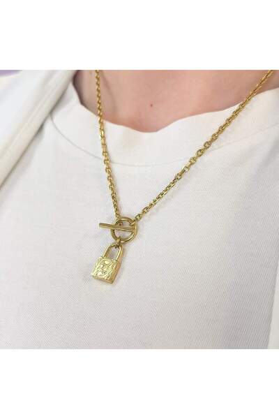 Bijuteria SORELLY Lanț cu lacăt și bară T încuiată, argintiu