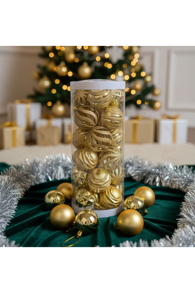 Adana Pasta Malzemeleri ERT-YIL-25320 كرة رأس السنة الذهبية 6 سم 24 قطعة أسطو...