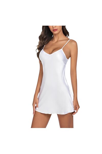 Inovius Rochie de Noapte din Satin, Culoare Alba-MEI05 Marimea L