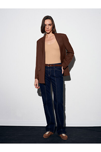 Dilvin 72087 Belted Stitching Detail Jean-Dark Blue