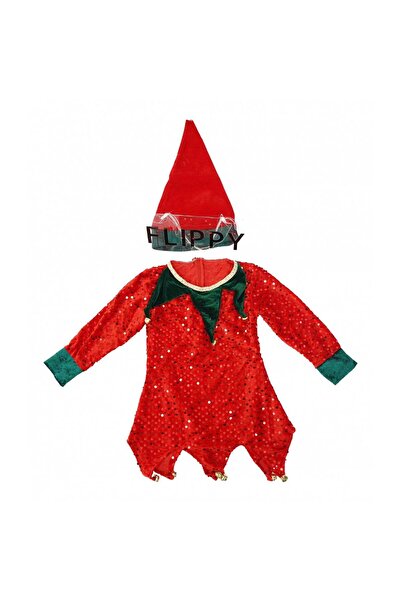 Sofia Store Costum Craciun, cu paiete , Spiridus, rosu, 7 -9 ani, catifea