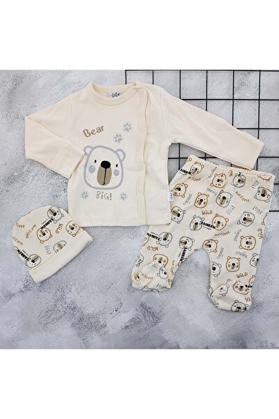 BEBEMER Nazar 061 Big Bear Printed Zibin Set Beige
