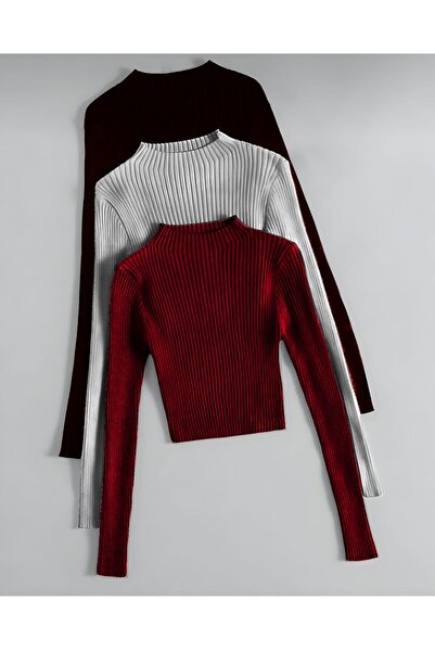 Paraf style Tricotaj pentru femei, 3 piese, pulover crop cu mâneci lungi, design elegant și confortabil